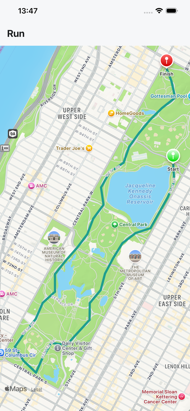 Attuno workout route drawn on an Apple Maps basemap, with a finish marker